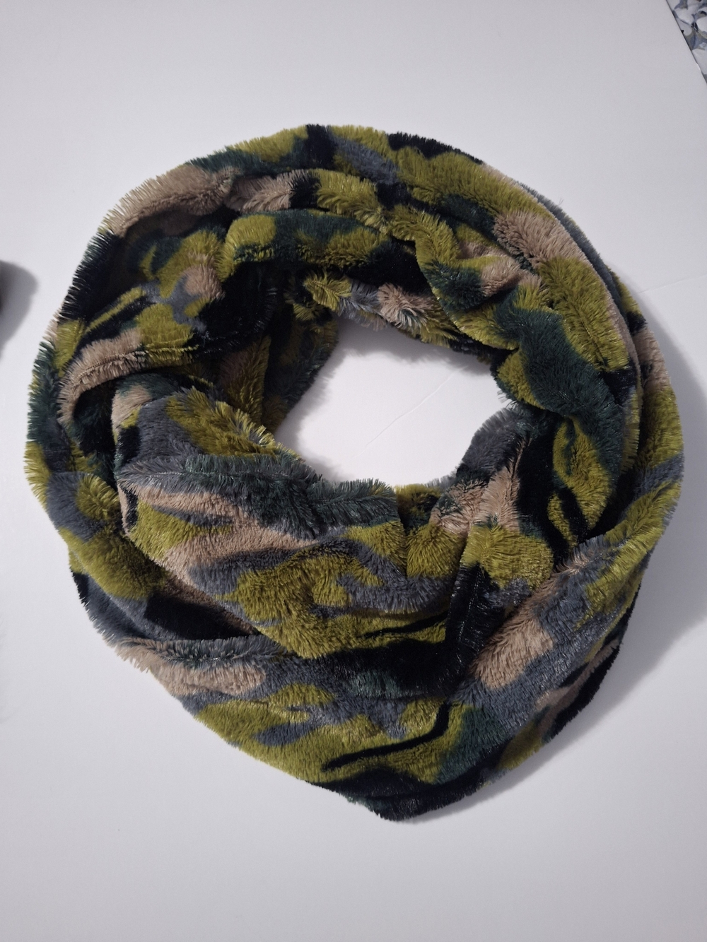 Cozy Faux Fur Infinity Scarf in Olive Green Multi